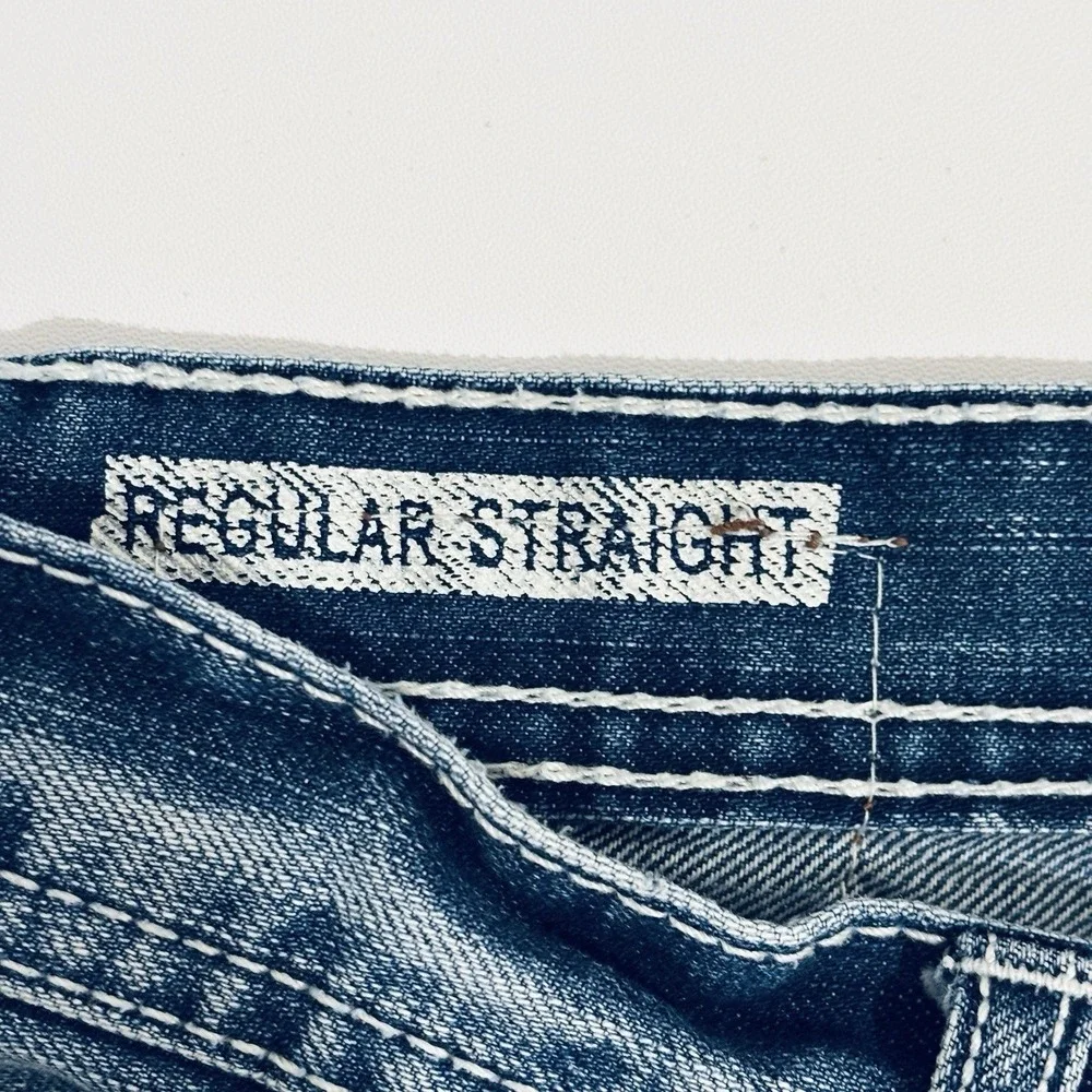 Reclaim Regular Straight Blue Jeans Mens 32x32 Contrast Stitching Whiskering